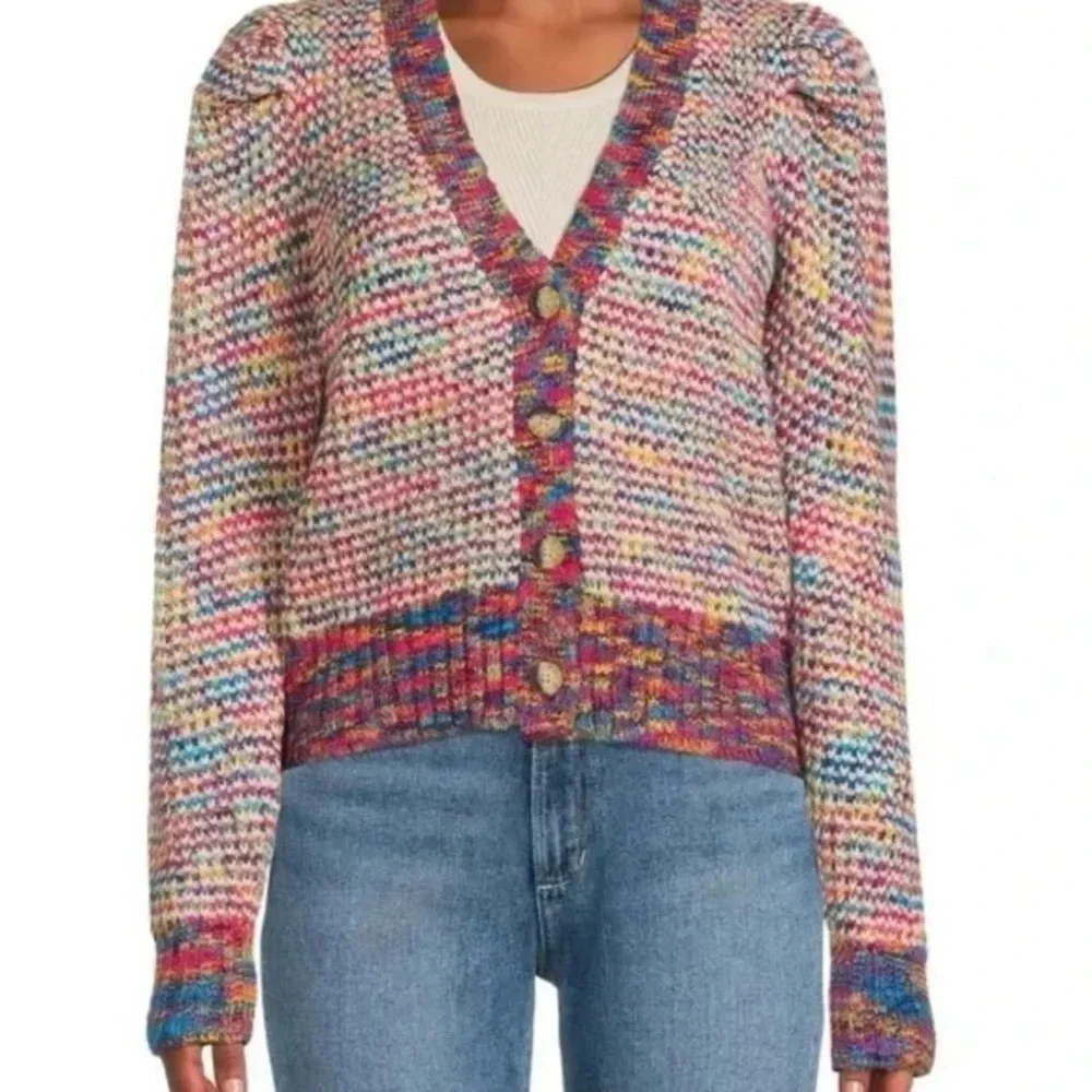Design History Multicolor Puff Sleeve Cardigan